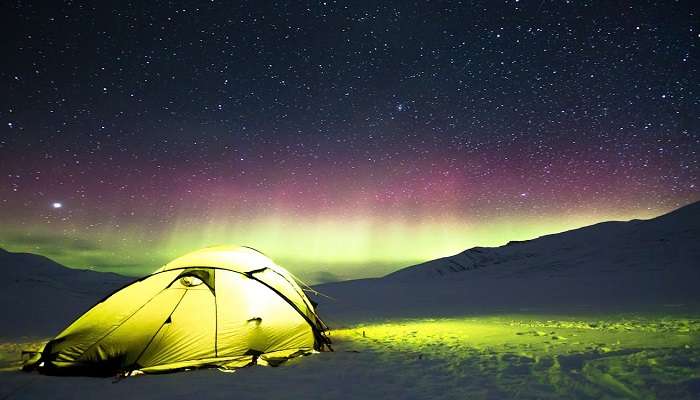 camp set up in heavy snow in tuganath