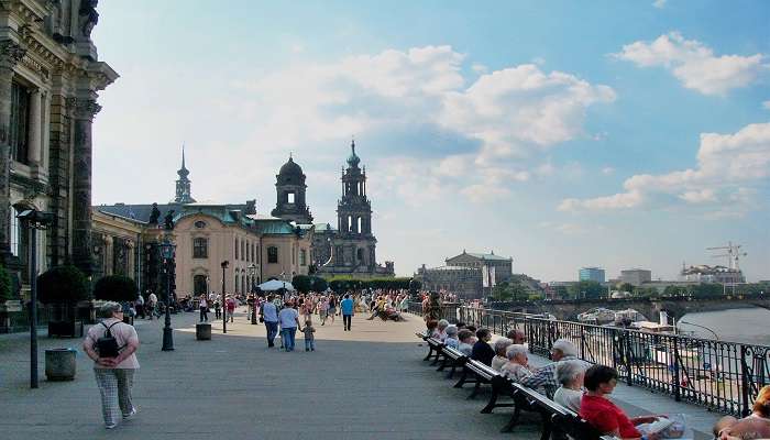 Waterfront Promenade in Dresden, Germany. 