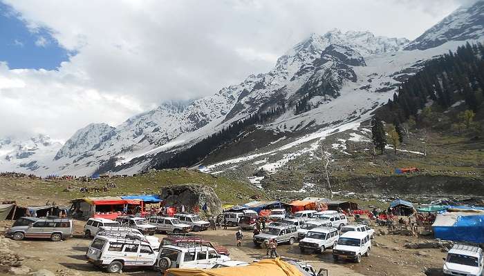 The snow-covered majestic view of Thajiwas glacier near the Nichnai pass.