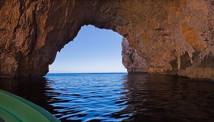 The Blue Grotto is a natural sea cave, 60 meters long and 25 meters wide