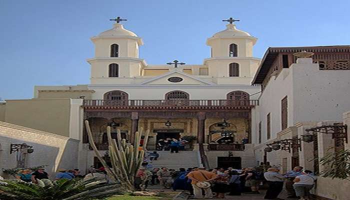 Historic Hanging Church with twin bell towers and arched doorways