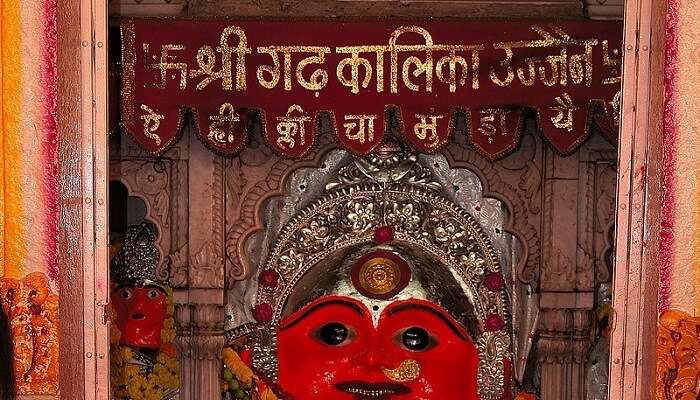 The statue at the Gadkalika Temple at Ujjain is very unique.