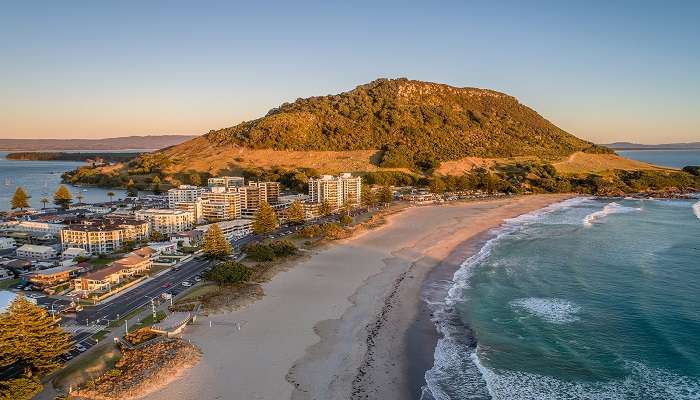 View of Pilot Bay beach, as seen from one of the lookouts on top of Mt. Maunganui. 