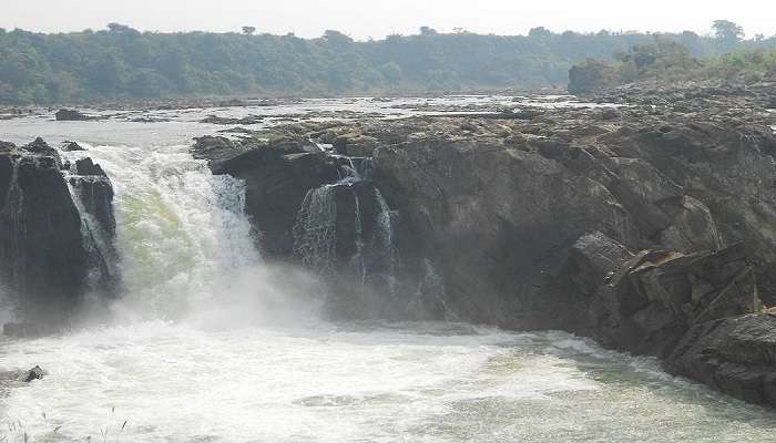 A waterfall creates a smoky atmosphere 