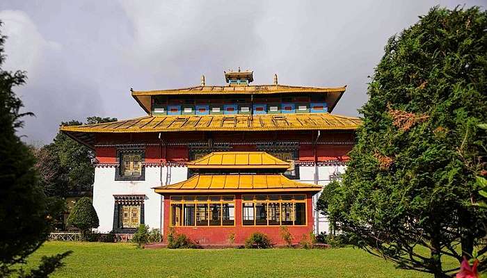 Exterior view highlighting its intricate woodwork and colourful decorations