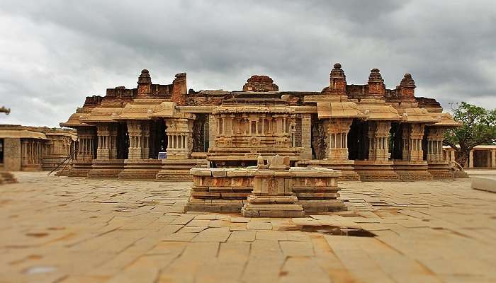 The ornate pillars of the temple