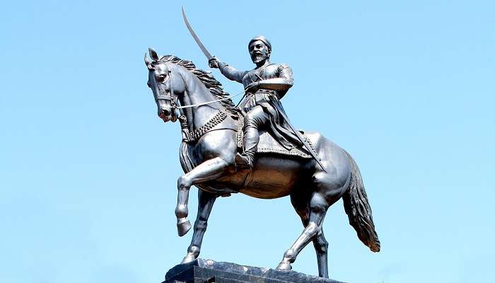 The statue of Chhatrapati Shivaji Maharaj, after whom the station is called Chhatrapati Shivaji Terminus. 