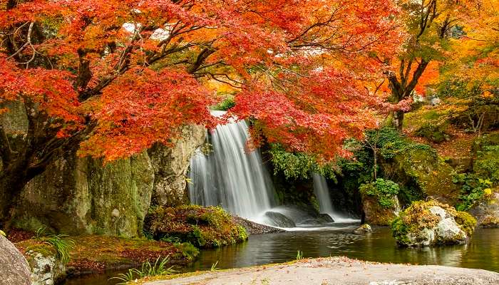 A scenic view of the Kesarval spring verna waterfall. 