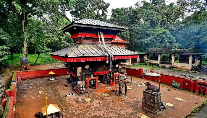 Bajrabarahi temple in Kathmandu is surrounded by lush greenery. 