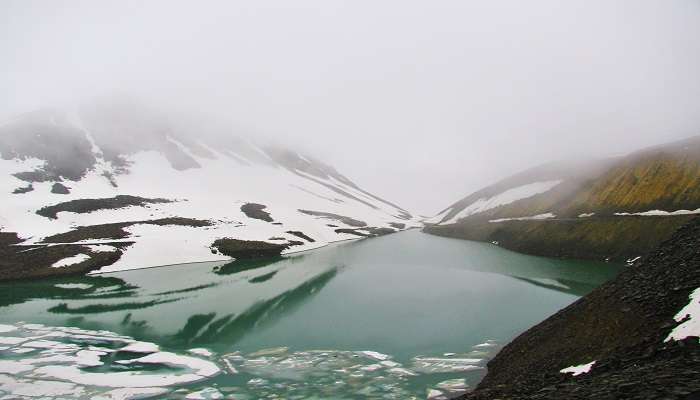 The view of Suraj Tal in the winters 