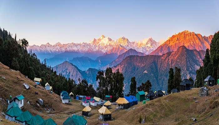 Panoramic view of the Chopta Camp in Chopta, Uttarakhand 