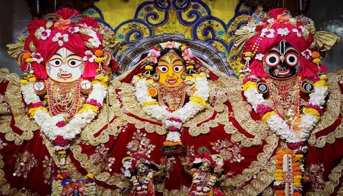 Lord Krishna and Goddess Radha idols at ISKCON Temple Ujjain.