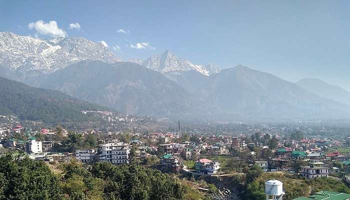 View of Dharamshala stadium surrounded by snow-capped mountains