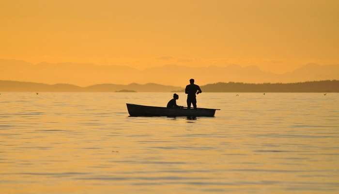 Boating in the lake.