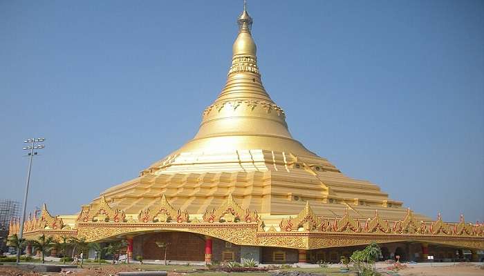 Global Vipassana Pagoda against the blue sky near Gorai Beach