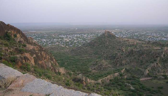 A view of the Devarakonda fort from hill