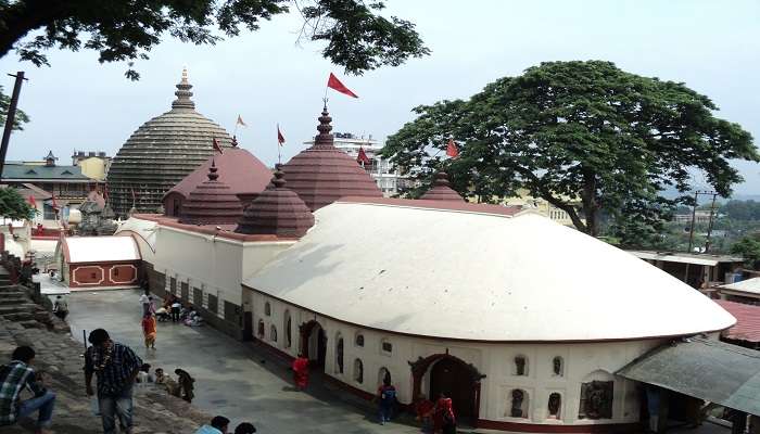 Devotees and tourists gather at Kamakhya Temple, a significant pilgrimage site known for its rich cultural and spiritual heritage. 