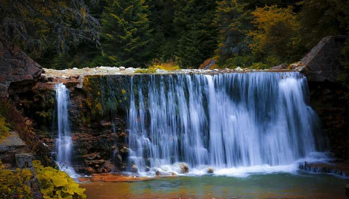 The Karekare waterfall has falls flowing in beautiful green succulence.