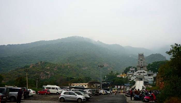 Maruthamalai Viewpoint, offering breathtaking panoramic views of the Western Ghats, surrounded by lush greenery near Coimbatore, Tamil Nadu.