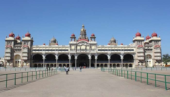 A glorious view of Mysore Palace, one of the best places to visit near Chamundeshwari Temple Mysore