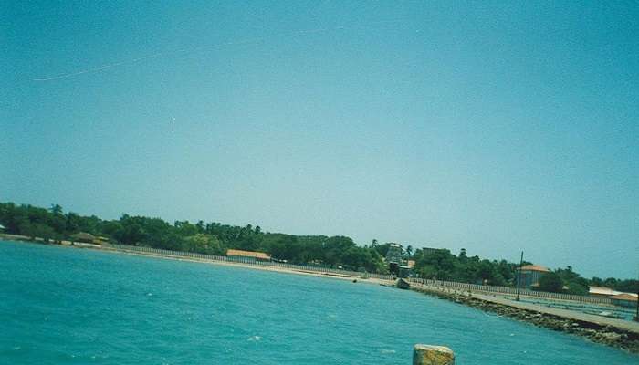 View of the calm water surrounding Nainatheevu Island near Dambakola Patuna Sangamitta Temple