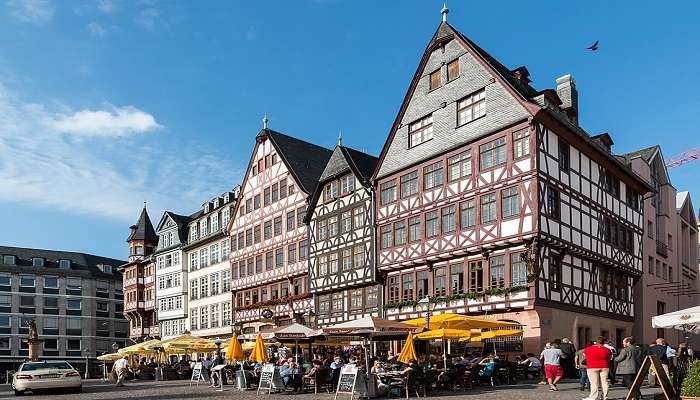 Picturesque half-timbered houses of Ostzeile on Frankfurt’s Römerberg.