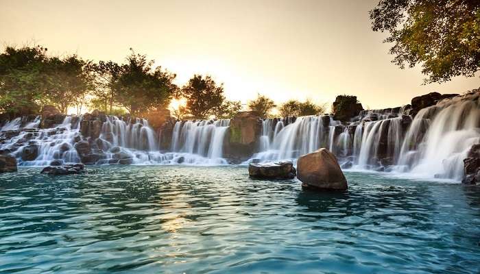 Great view of Siruvani waterfalls cascade in Singanallur.