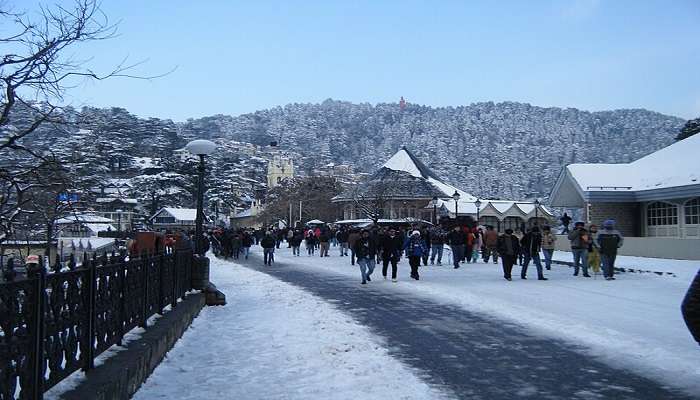 The Ridge, Central Plaza of Shimla with Christ Church near the Lakkar Bazaar.