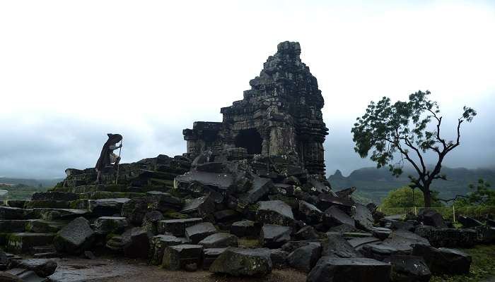 The outer view of the Ancient temple at Anjaneri parvat 