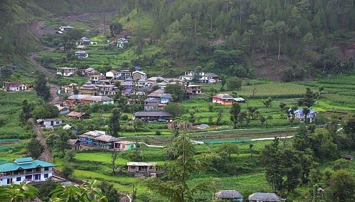 The aerial view of the villages in valley