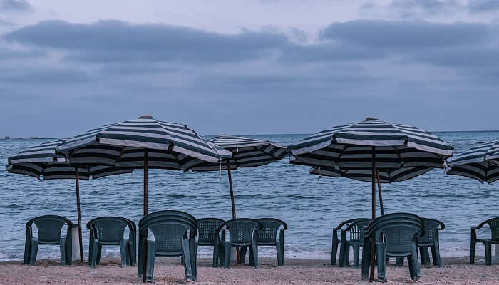 Chairs at a beach sea resort Tranquebar Beach Resorts