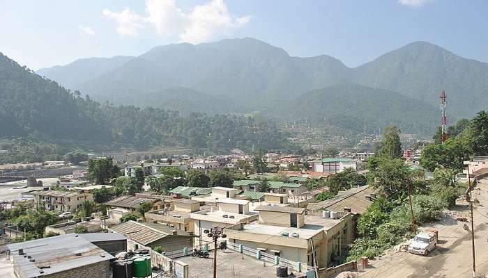 Aerial view of Uttarkashi town