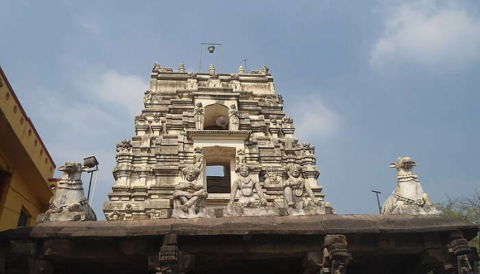 Architectural grandeur of Draksharamam Bhimeswara Swamy Temple in a stamp