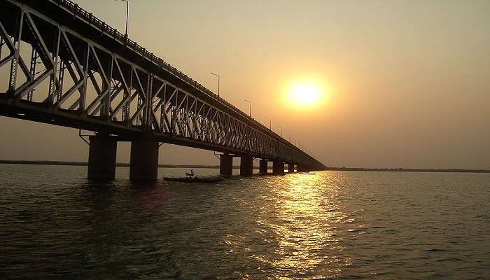 Beautiful view of the Godavari River Bridge at sunset