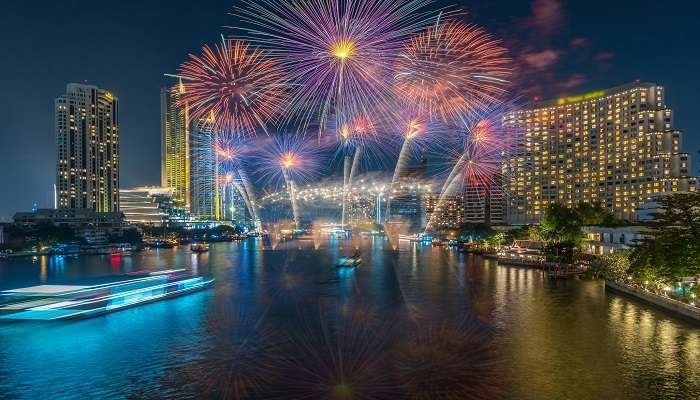 The breathtaking cityscape of Bangkok on New Year's Eve.