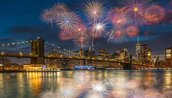 Firecrackers bursting at Brooklyn Bridge