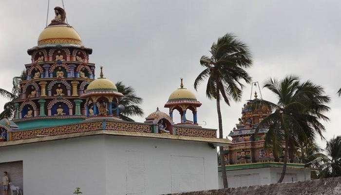 Roof of Mummidivaram Temple with colourful statues