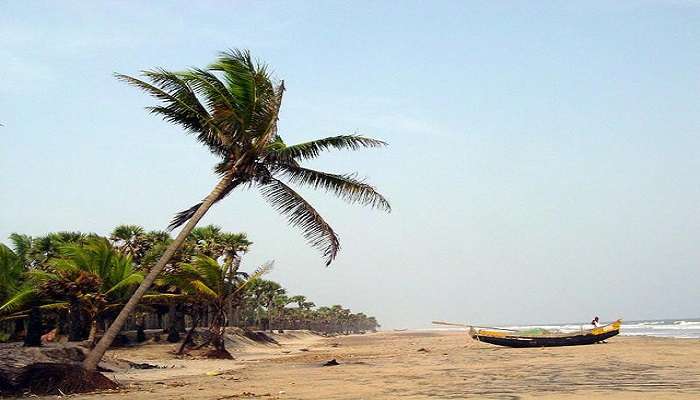 Boat on the sand at Antarvedi Beach