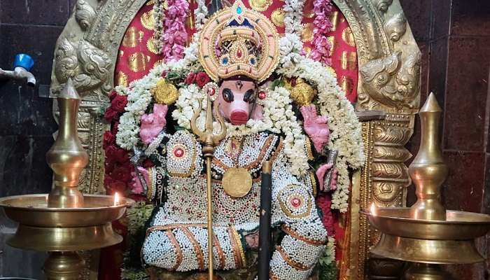 The deity of the Varahi Amman Temple in Trichy