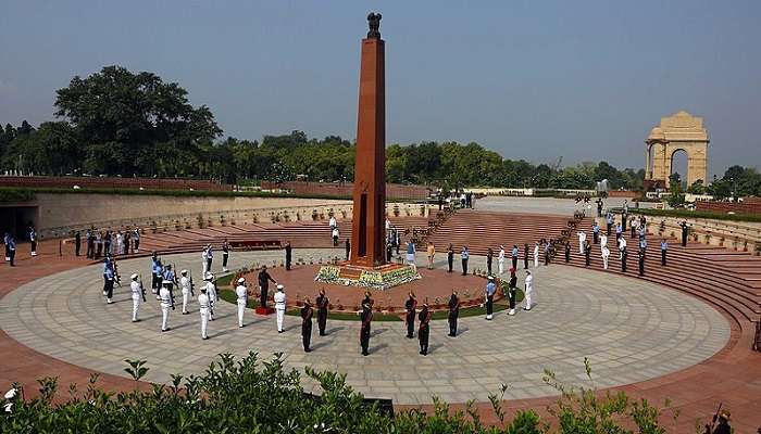 The majestic India Gate, a war memorial and popular gathering spot is just a short distance away