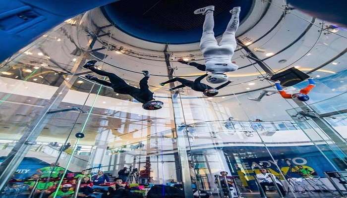 People doing indoor skydiving in Bahrain.