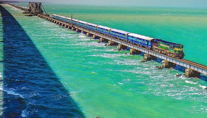 Pamban Bridge is an engineering marvel that spans over the Palk Strait