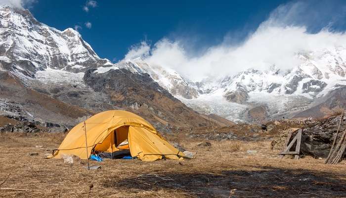 camp in Himalayas.