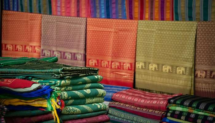Colorful fabrics in market
