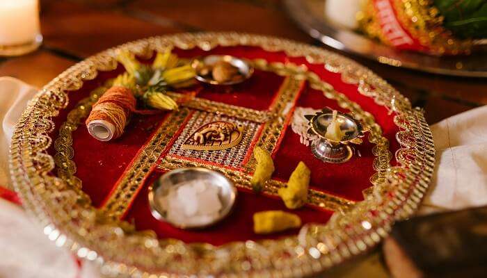 A puja Thali in Mahathin Mai Mandir