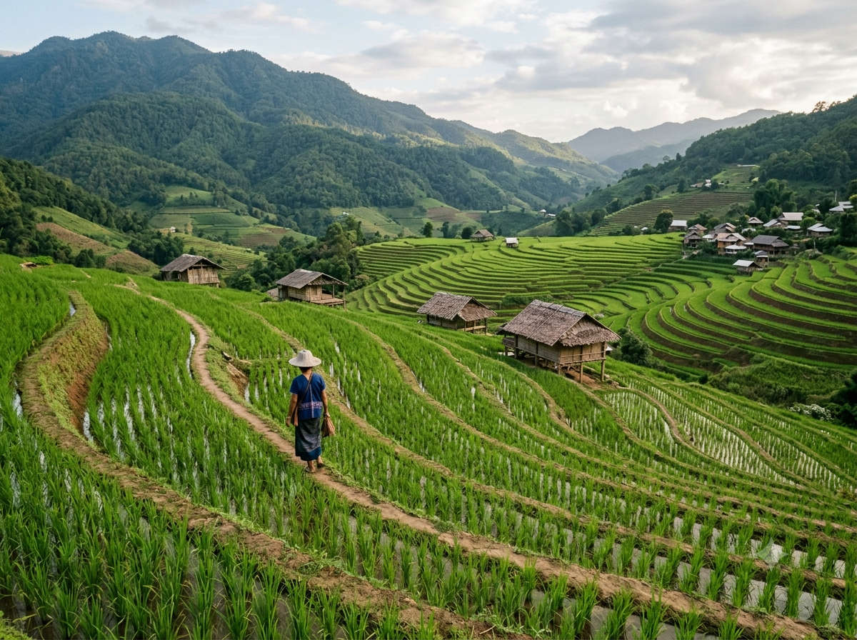 Green rice terraces in northern Thailand.