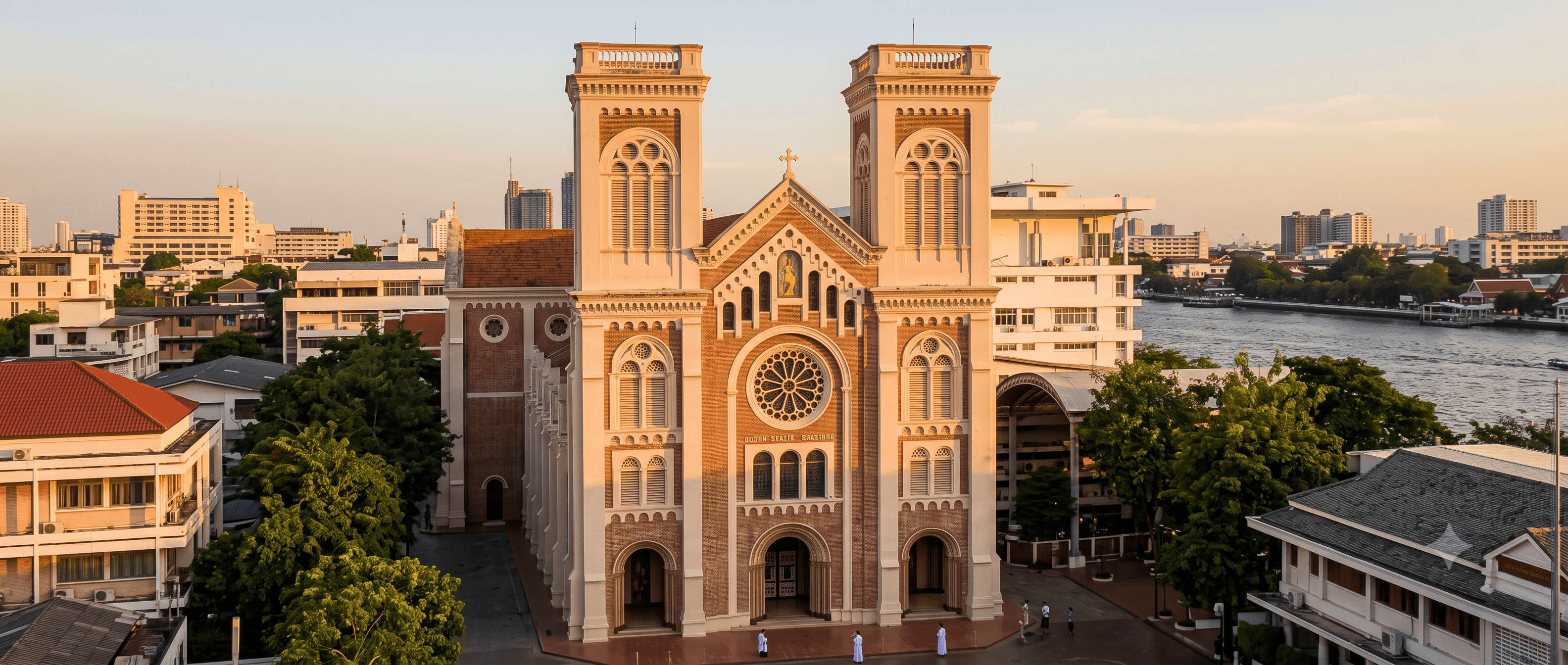 Red-brick Romanesque facade and twin towers of Assumption Cathedral, Bangkok, Thailand
Source: confirmed: Assumption Cathedral