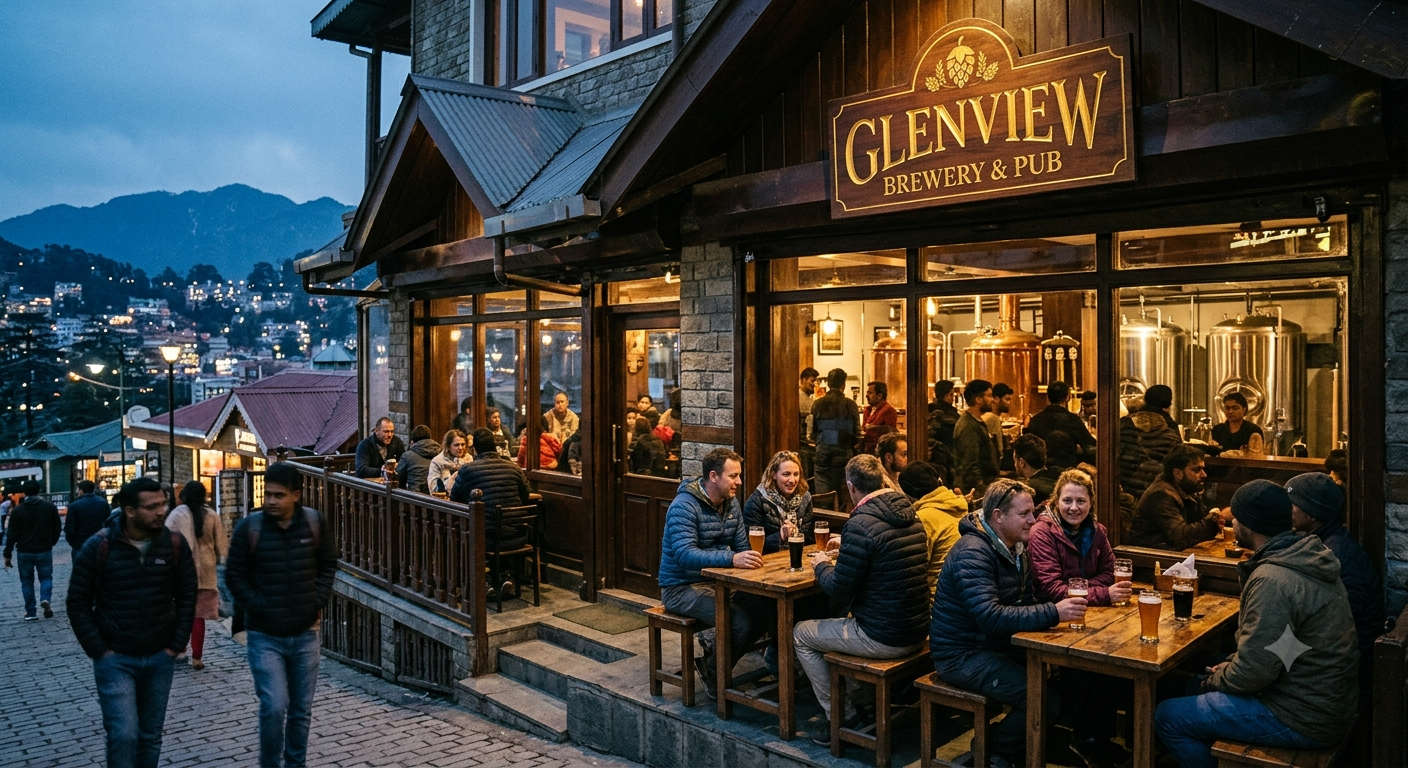 provide realistic hero image of Best pubs and breweries in Shimla, no source and no text.