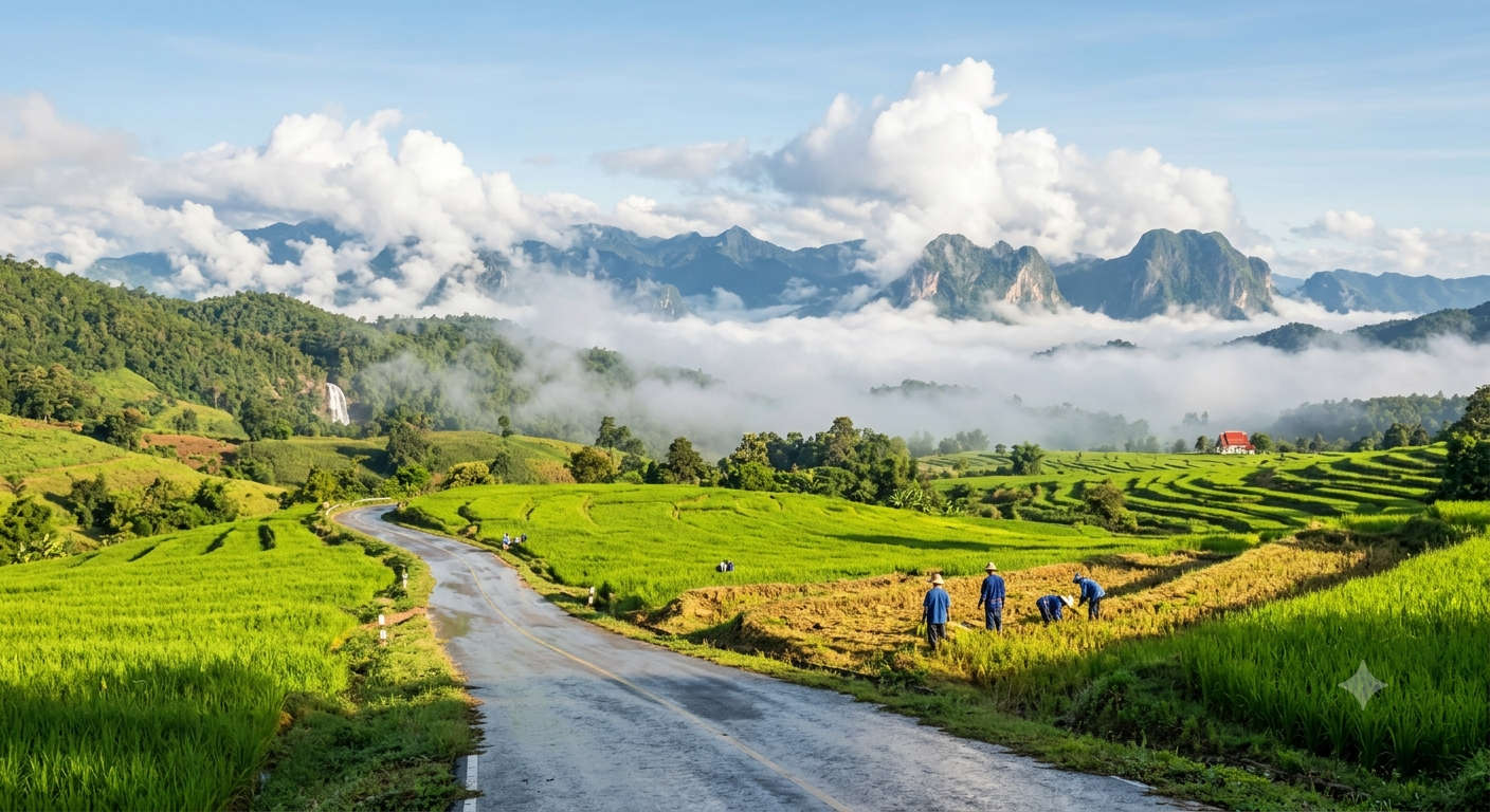 winding mountain road near Pai, Northern Thailand