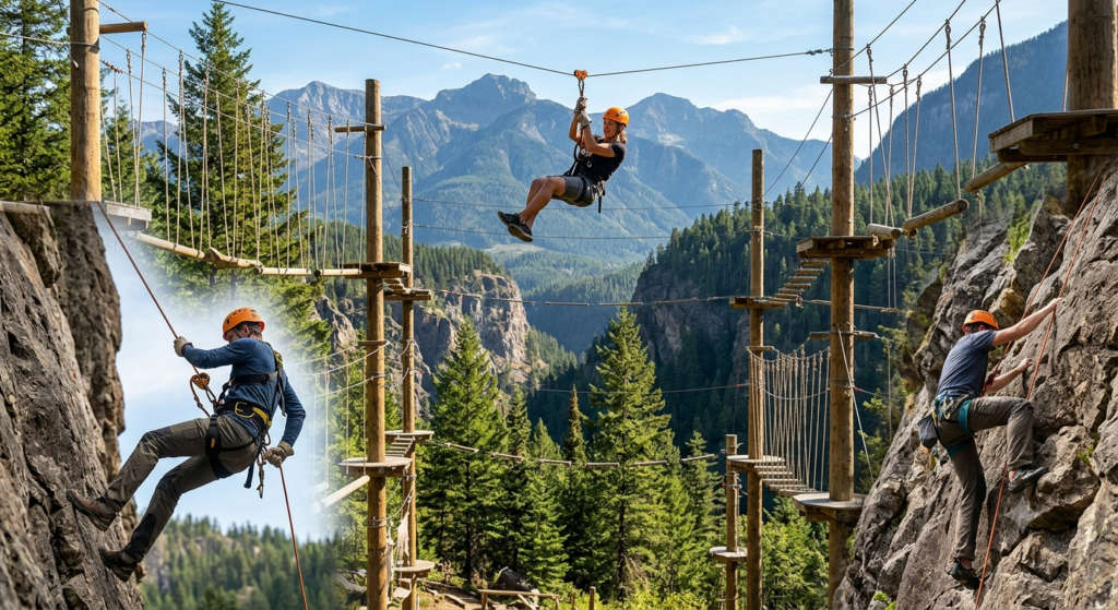 The Great Adventure Park Rope Circuit Zip-line, Rappelling and Rock Climbing